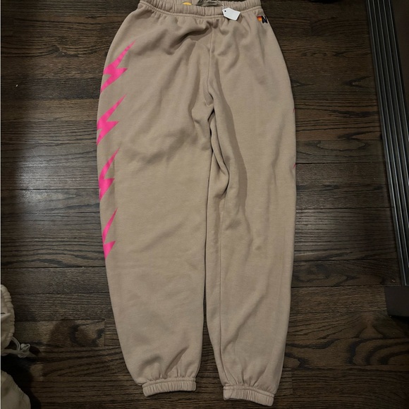 NWT Aviator Nation Pink Lightning Bolt Sweatpants Joggers - Picture 2 of 8